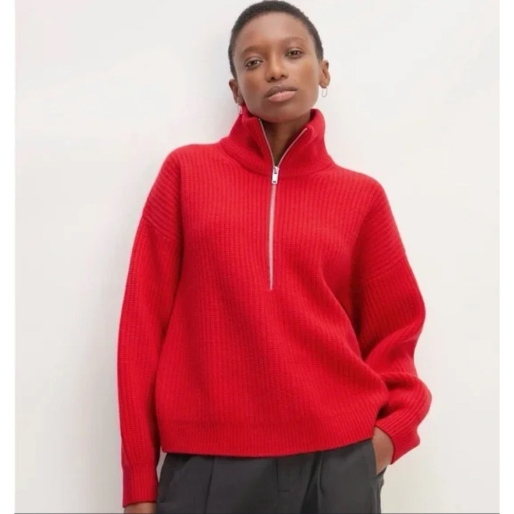 Orange Half Zip Sweater Women's Medium Mock Neck Pullover Knit Casual Cozy‎
